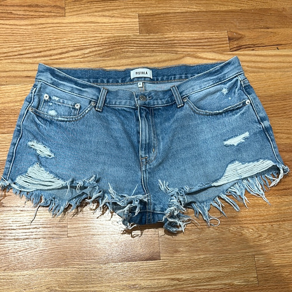 Pistola GIGI low rise Blue denim Jean Shorts Distressed